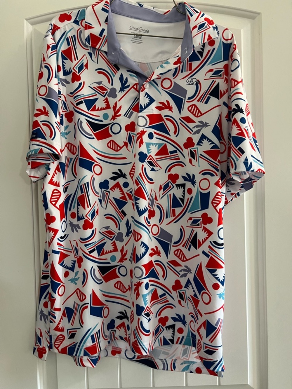Good Good Fun Abstract Print Polo - Red, Blue, Teal on White
